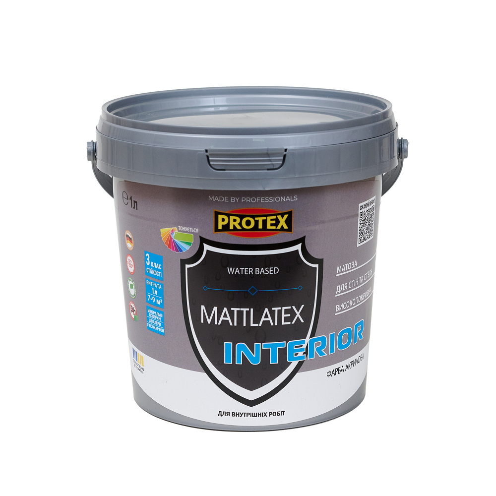 Фарба інтер'єрна акрилова водоемульсійна PROTEX MATTLATEX мат біла 1 л